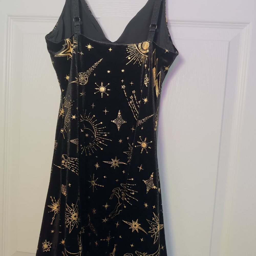 SKY DIAMONDS GOLD VELVET MINI STRAPPY DRESS - Picture 4 of 5